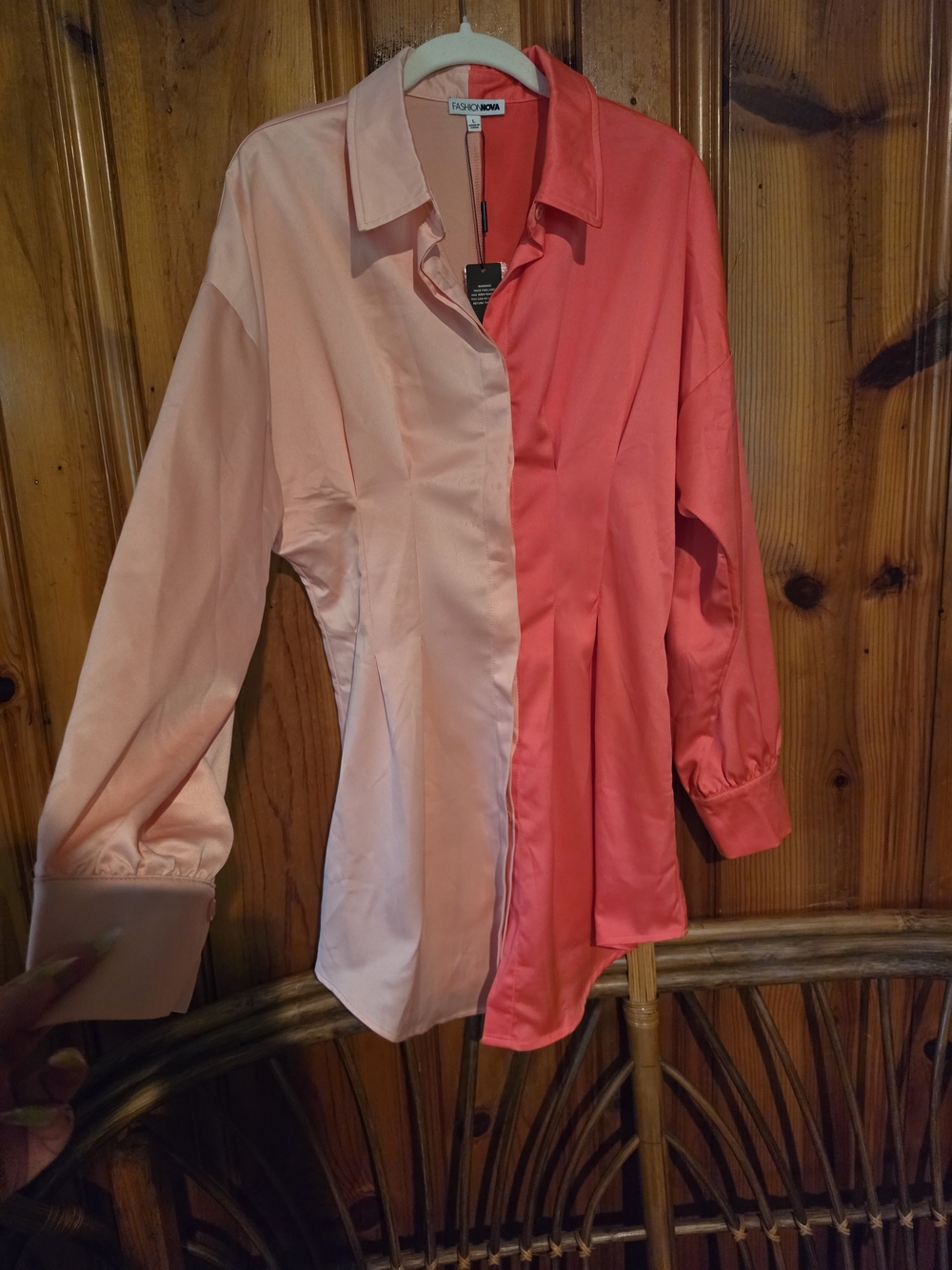 Fashion Nova Pink & Coral Colorblock Shirt Dress